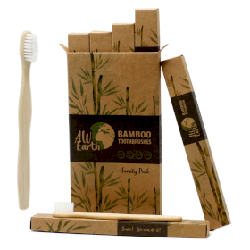 4x Tandborste av Bambu - Vit - Familjepaket - Medium