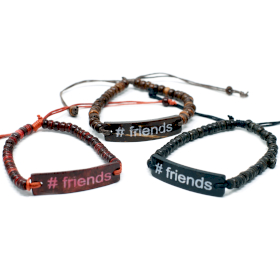 6x Kokosarmband med Slogan - #Friends