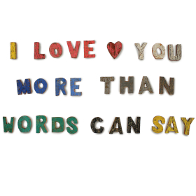 28x Färgad Rustik Bokstav i Bark - I love you more than words can say