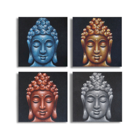 Set med 4 Buddhahuvuden Sand-detalj 40x40cm