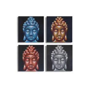 Set med 4 Buddhahuvuden Sand-detalj 30x30cm