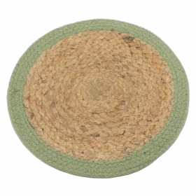 4x Naturligt Tallriksunderlägg - Jute & Bomull 30cm - Olivgrön