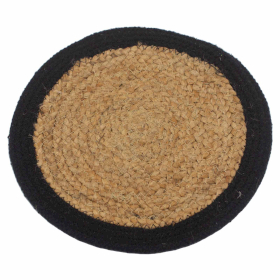 4x Naturligt Tallriksunderlägg - Jute & Bomull 30cm - Svart