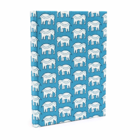 Bomullsbundna Anteckningsböcker (20x15cm) - Blå med Elefanter
