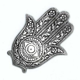 6x Rökelsehållare i Polerat Aluminium - Hamsa 14cm