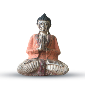 Vintage Handsnidad Buddhastaty i Orange - 30cm - Välkomnande