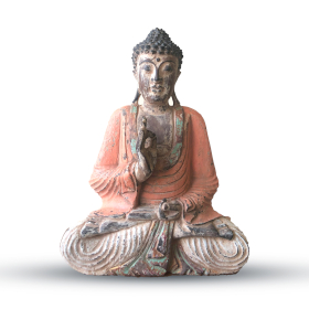 Vintage Handsnidad Buddhastaty i Orange - 40cm - Undervisning