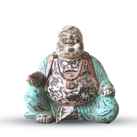 Vintage Handsnidad Buddhastaty i Mintgrön - 40cm - Glad Buddha