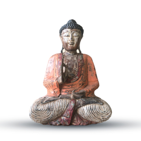 Vintage Handsnidad Buddhastaty i Orange - 60cm - Undervisning