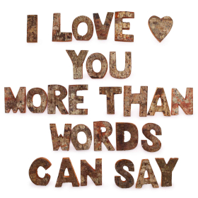 28x Naturlig Rustik Bokstav i Bark - I love you more than words can say