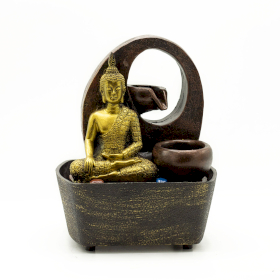 Bordsfontän - 21.5cm - Gyllene Buddha & Krukor